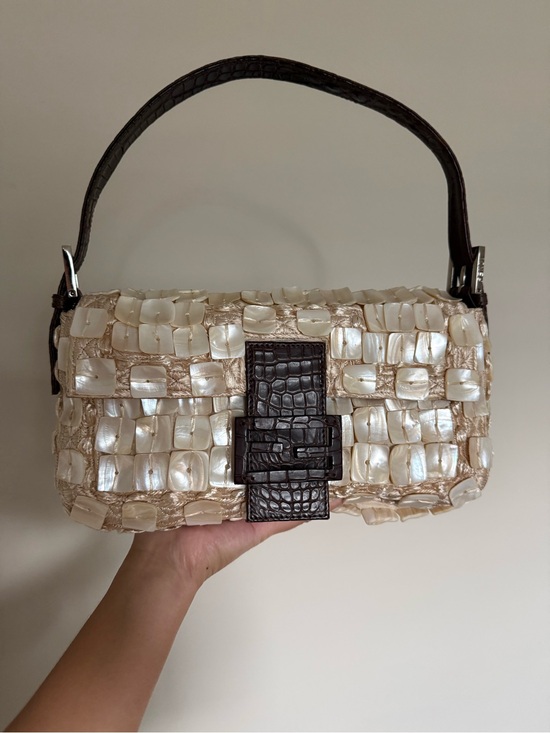 Fendi Handbags - Vintage Fendi Mother of Pearl Baguette Bag w Crocodile Trim